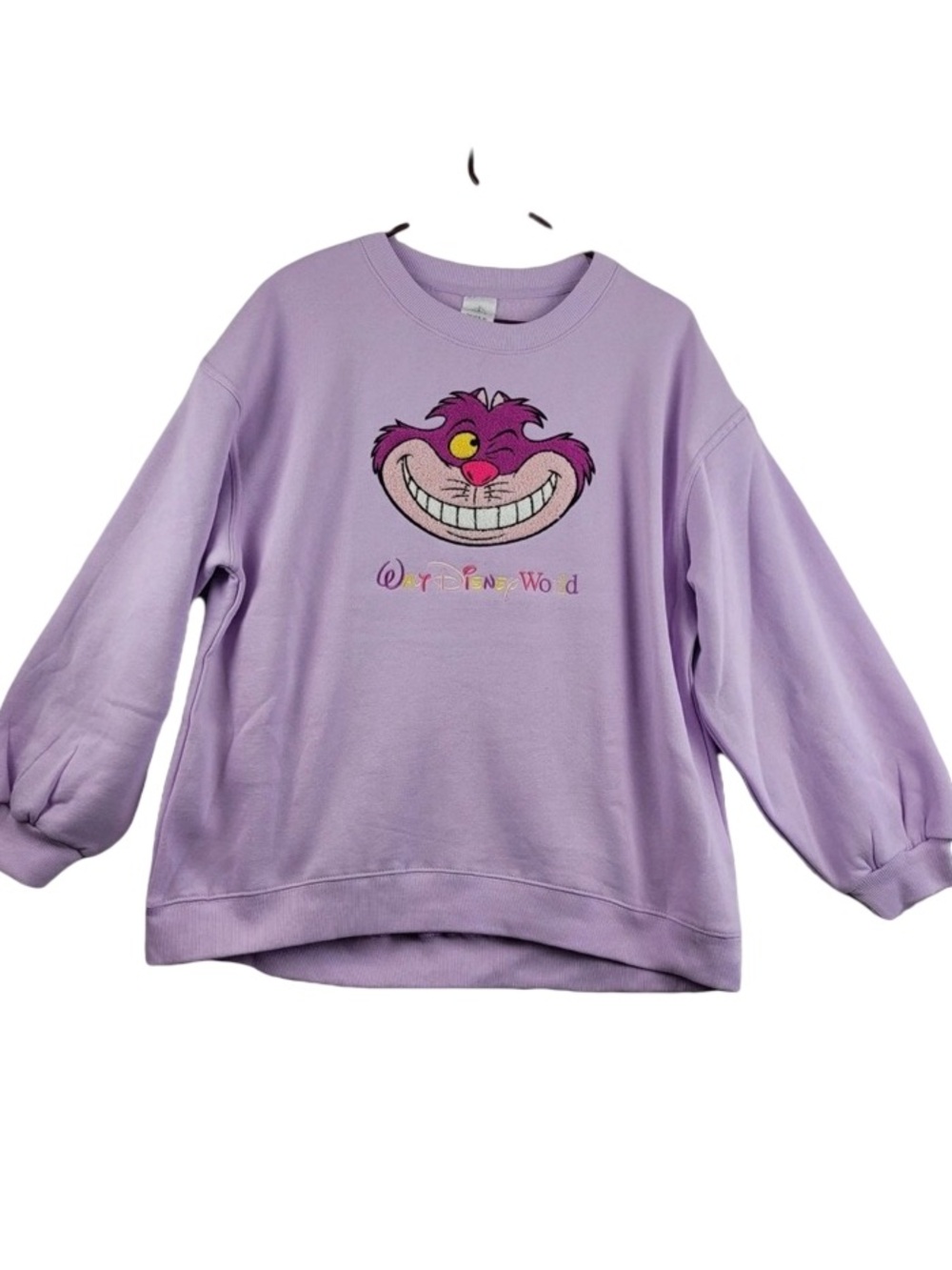 Disneyland Cheshire Cat Lavender Sweatshirt Women XS Embroidered Alice in Wonder